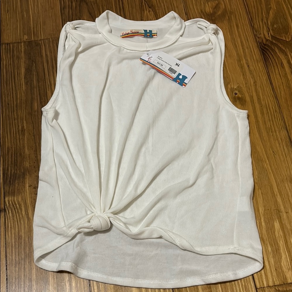 Vintage Havana White Sleeveless Muscle Tee with Tie Front